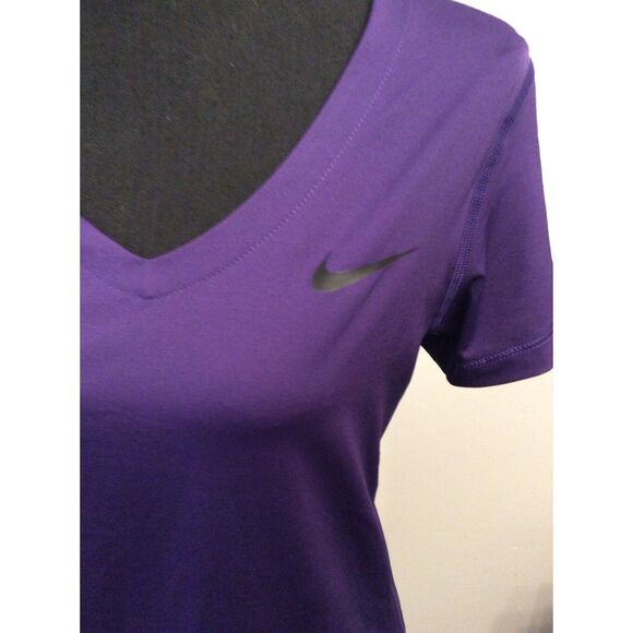 Purple Nike Pro Short sleeve V Neck Women's Large L Swoosh - Picture 3 of 5